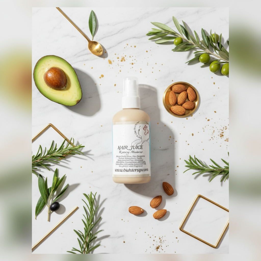 Hair Juice Flat Lay with Real Bottle